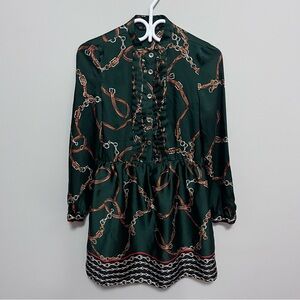 Zara Basic Dark Green Dress with Tan Chain Design